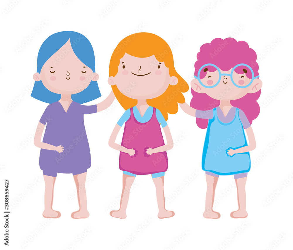 group little girls friends cartoon character group little girls friends cartoon character