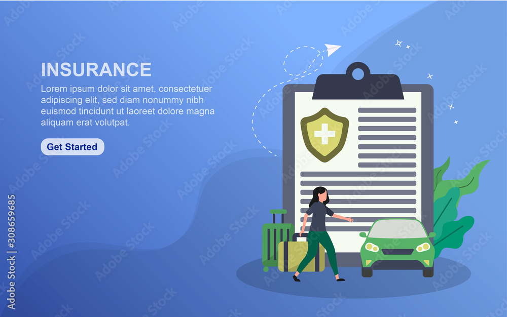 Insurance landing page template. Flat design concept of web page design for website. Easy to edit and customize