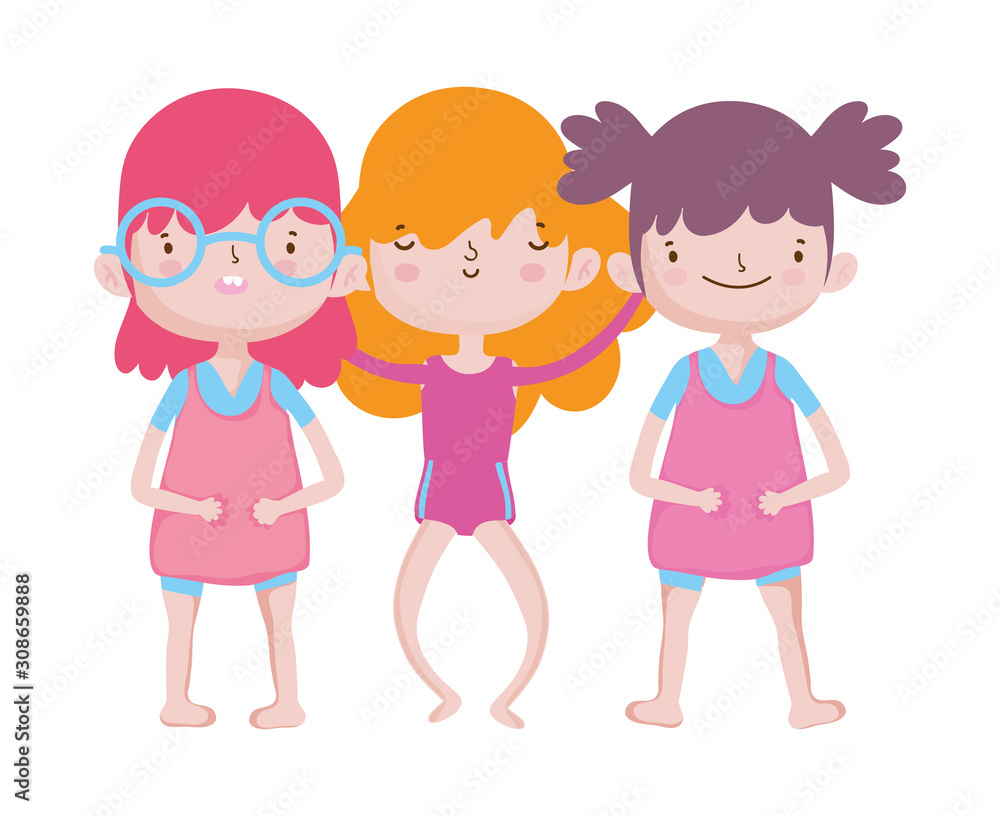 group little girls friends cartoon character group little girls friends cartoon character
