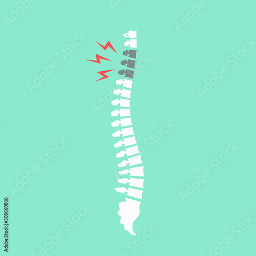 Back pain vector icon illustration isolated on blue background. Isolated on blue