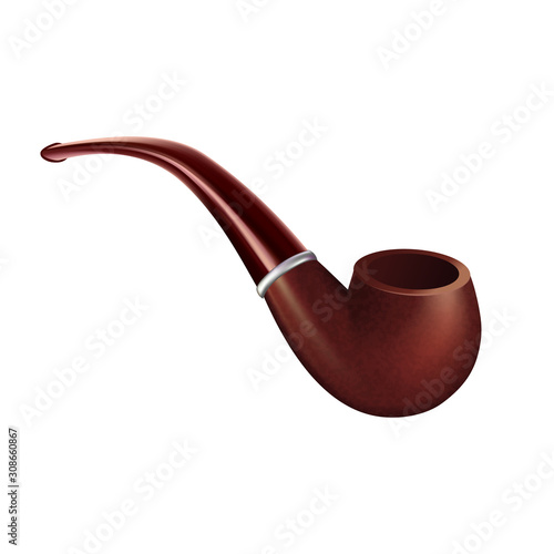 Tobacco Pipe Vintage Wooden Smoke Equipment Vector. Classic Detective Device For Smoking Flavor Tobacco. Traditional Accessory Hand Made From Brown Wood Template Realistic 3d Illustration