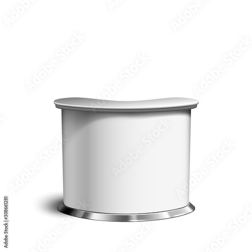 Counter Table, Blank Retail Trend Stand Vector. Exhibition, Commercial Marketing, Promotion Or Meeting Table, Presentation Or Reception Empty Equipment. Template Realistic 3d Illustration