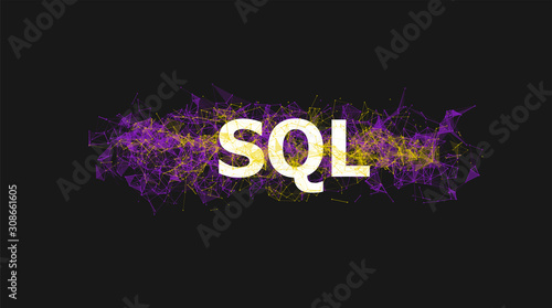 SQL database banner with colorful plexus design