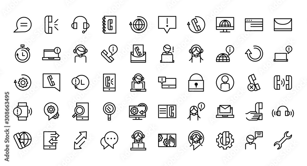 call center service business icons collection line call center service business icons collection line