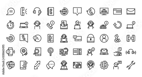 call center service business icons collection line