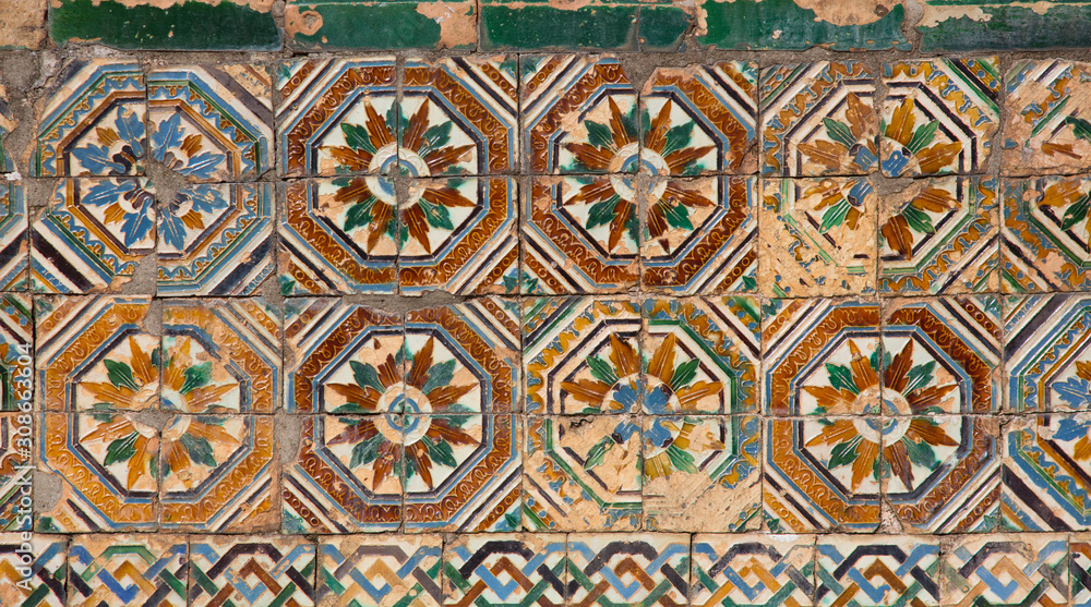 Distressed Colorful Tiles With Pattern