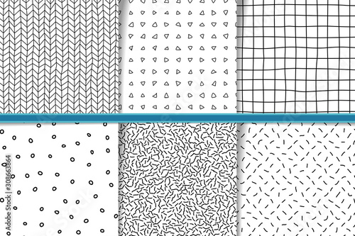 Abstract hand drawn monocolor seamless patterns set