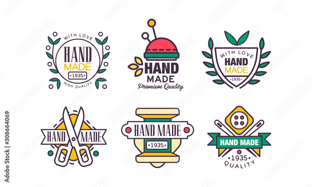 Naklejka premium Hand Made Needlework Badge and Logo Vector Set