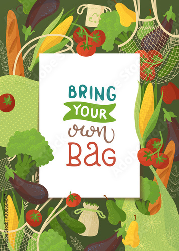 Blank frame on vegetable background flat vector illustration