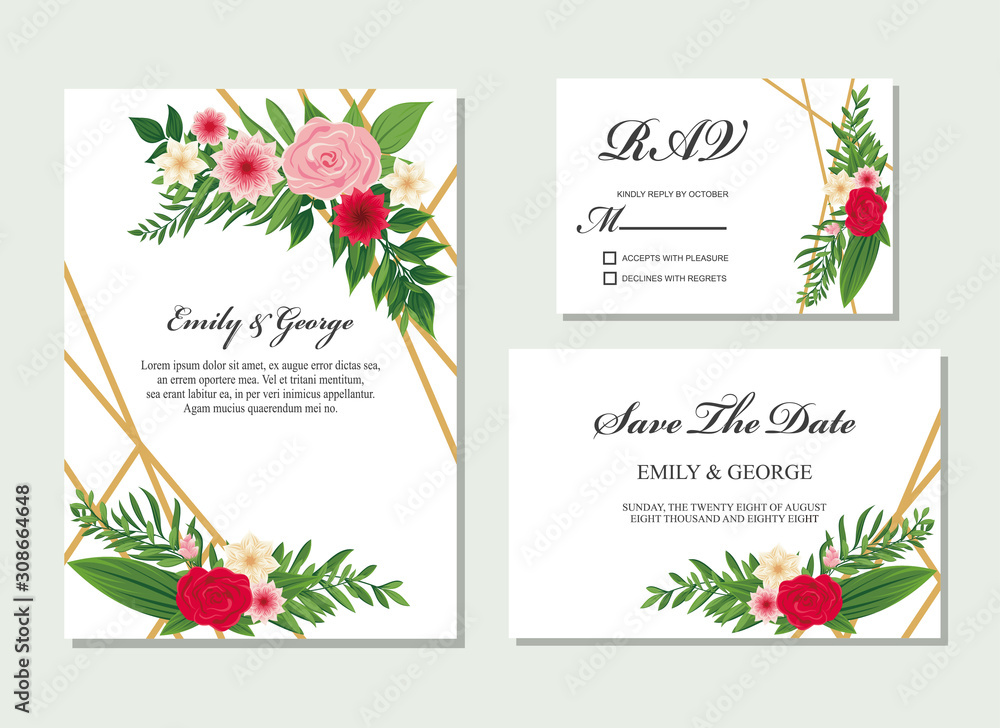 Elegant Wedding invitation, invite, rsvp, save the date card design with flower, wax flowers eucalyptus branches leaves, frame and template set vector. Elegant Wedding invitation, invite, rsvp, save the date card design with flower, wax flowers eucalyptus branches leaves, frame and template set vector.