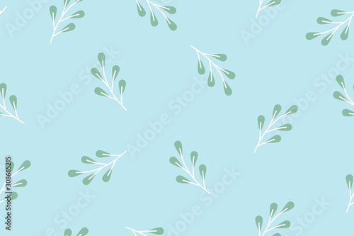 Seamless pattern of cute leaves on light blue background