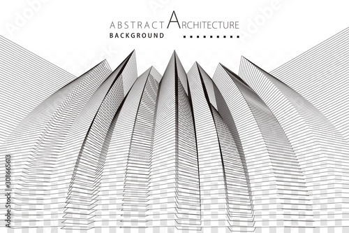 3D illustration architecture building construction perspective design abstract background.