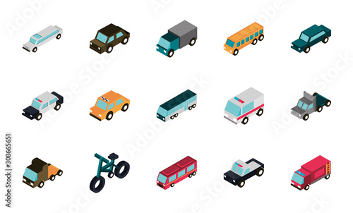 transport car truck vehicles isometric icons set