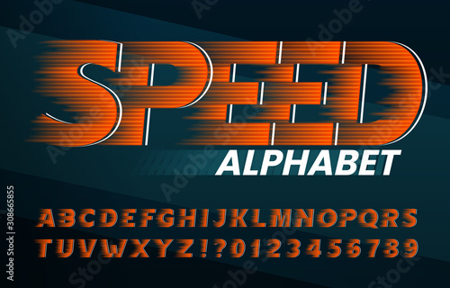Speed alphabet font. High speed effect letters and numbers. Stock vector typescript for your typography design.