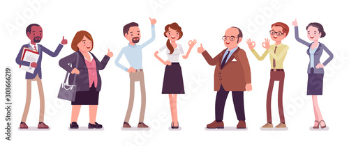 Recommendation and approval by different business workers. Group of diverse people showing agreement, feeling, having a positive opinion, recommend best choice. Vector flat style cartoon illustration © andrew_rybalko