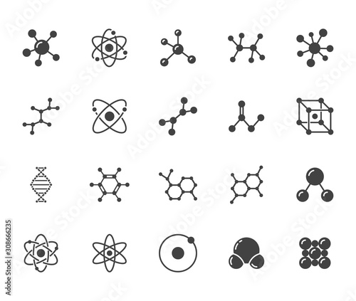 Photo Molecule flat glyph icons set