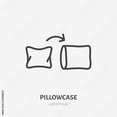 Pillowcase line icon, vector pictogram of pillow with case. Bed linen, interior illustration, home textile sign