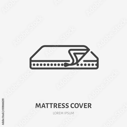 Mattress cover line icon, vector pictogram of covering. Bed linen, interior illustration, home textile sign