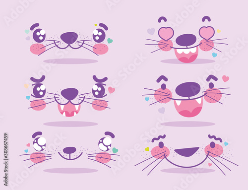 emojis kawaii cartoon animal expression faces set