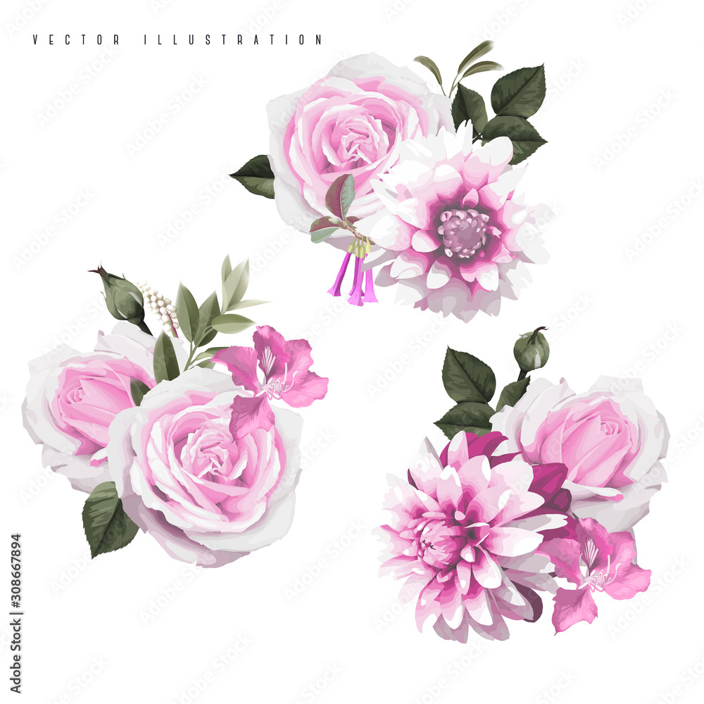 Bouquet of flowers, can be used as greeting card, invitation card for wedding, birthday and other holiday and  summer background. Vector