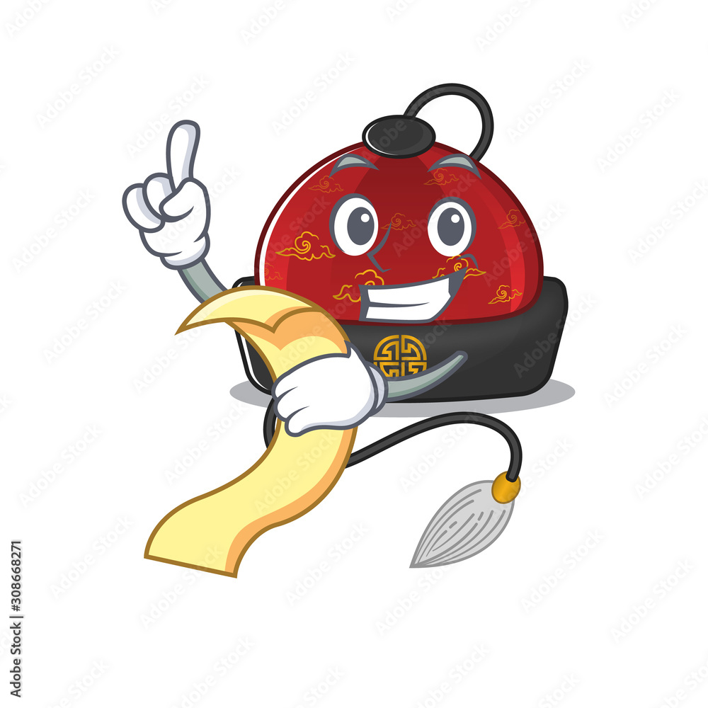 Hanfu Cartoon Rice Hat Cute traditional chinese hat cartoon character with menu ready to serve ...