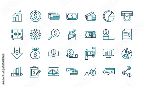 economy business financial trade money icons set gradient line