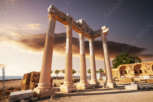 Amazingly Temple of Apollon ancient ruins. Apollon temple in Side antique city, Antalya, Turkey photo