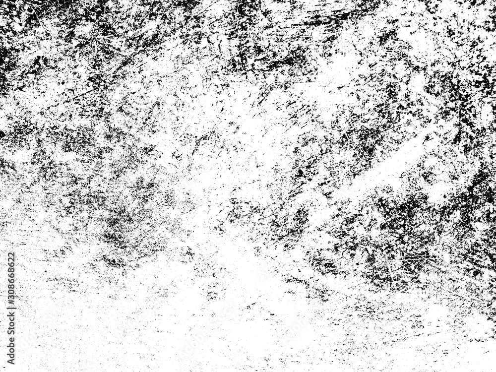 Fototapeta premium Overlay aged grainy messy template. Grunge black and white. Abstract monochrome background. Splashes of dirt on the surface. Vector pattern of dust, dirt, wear and tear
