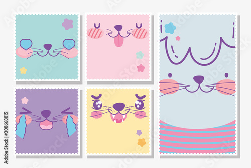 emojis kawaii cartoon faces animal set