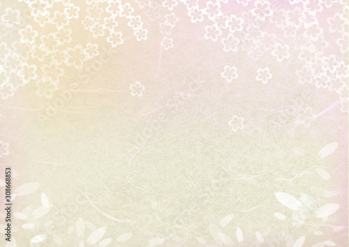 桜模様の和紙テクスチャ背景素材-クリームとピンク色