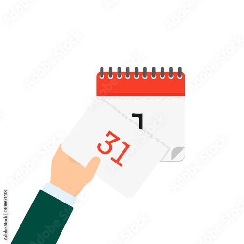hand tears off calendar in flat style