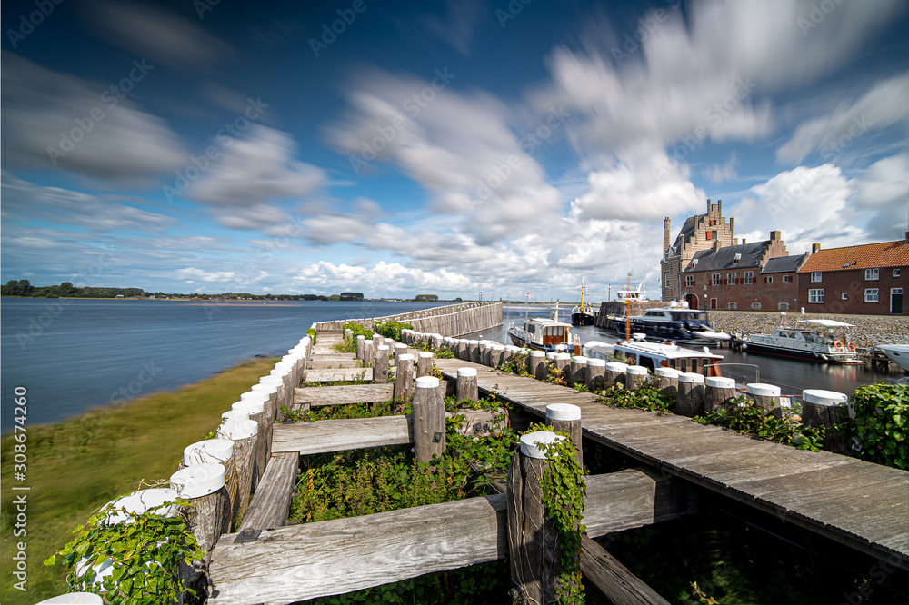 Obraz premium Old picturesque Dutch historical port in Veere, Zeeland.