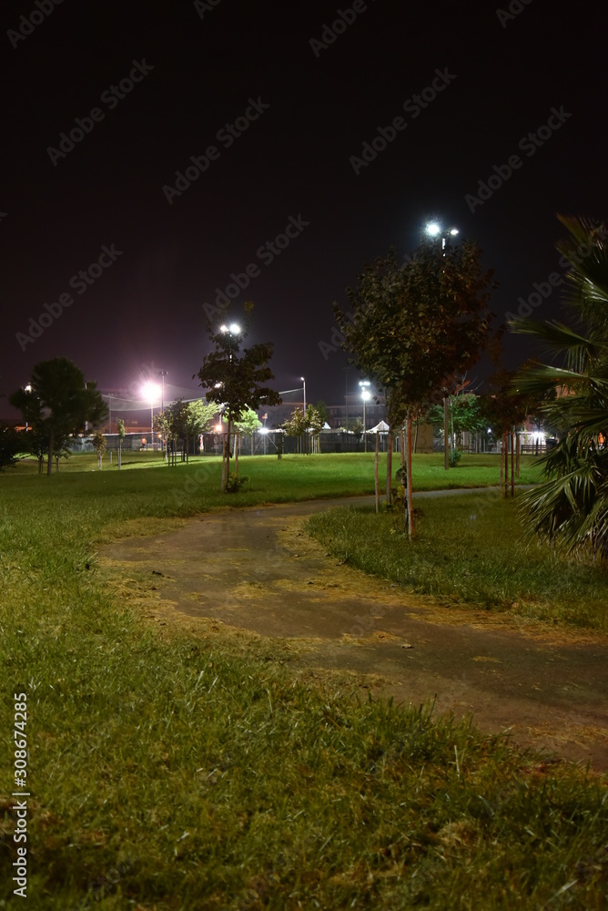 Night Illuminated park by Night in the City Night Illuminated park by Night in the City