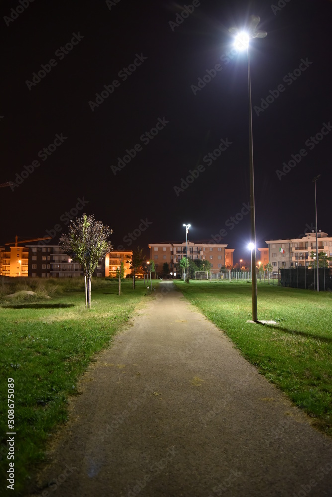 Night Illuminated Park by Night with Path Night Illuminated Park by Night with Path