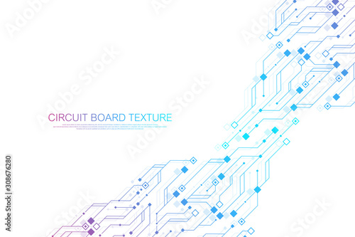 Technology abstract circuit board texture background. High-tech futuristic circuit board banner wallpaper. Digital data. Engineering electronic motherboard. Minimal array Big Data Vector illustration