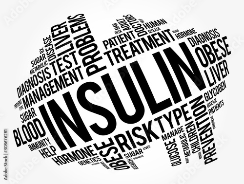 Insulin word cloud collage, health concept background