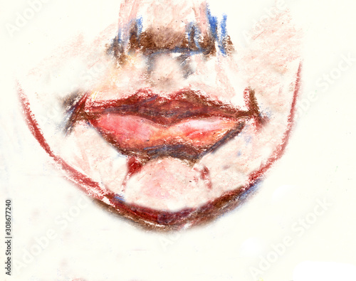 lower face and puffy lips close-up drawing