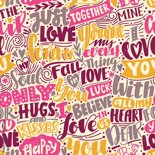 Vector seamless pattern with words about love