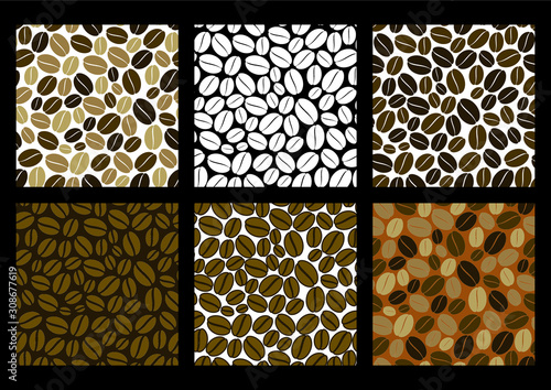 Motif grains de café de différentes tailles, décliné dans 6 nuances de marron.