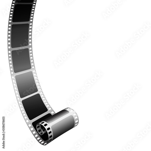 3D cinema film strip in perspective. Vector template cinema festival with place for text. Movie design with film strip for festival, brochure, poster, banner or flyer. Film entertainment concept.