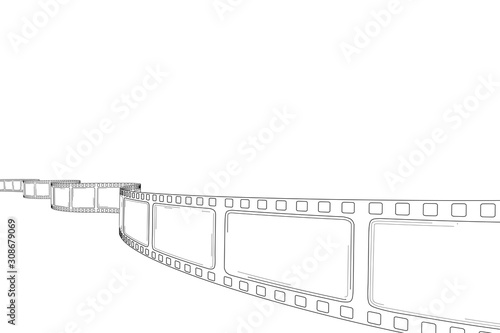 Hand drawn cinema film strip. Sketch empty frame film roll for text, festival, poster, flyer, banner. Cinematography arts hand drawn decorative film strip frame. Retro photo film. Vector doodle style.