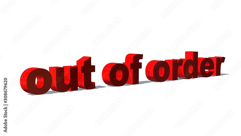Lettering out of order with shadow on the floor - isolated on white background - 3D illustration Lettering out of order with shadow on the floor - isolated on white background - 3D illustration
