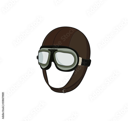 Pilot helmet. Airplane  captain hat with goggles. Vector illustration. © v_ctoria