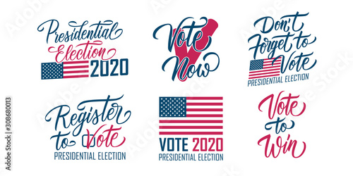 2020 USA Presidential Election set. United States Elections hand lettering collection. Vector Illustration.