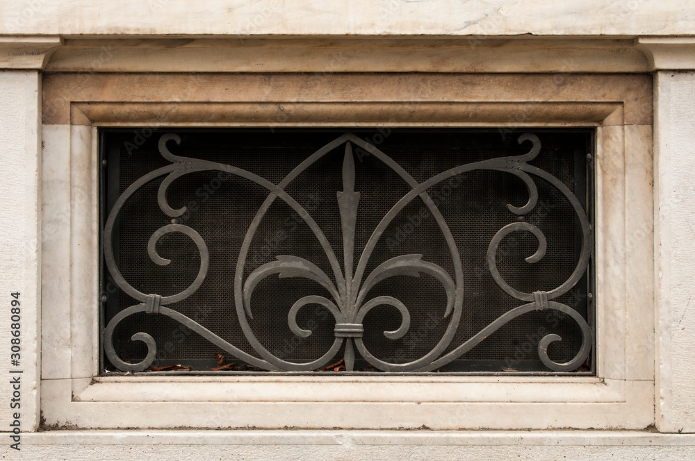 Italian marble window with decorative railing