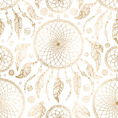 Fotobehang Boho stijl patronen Gouden boho dromenvanger met kralen  © Tamiris