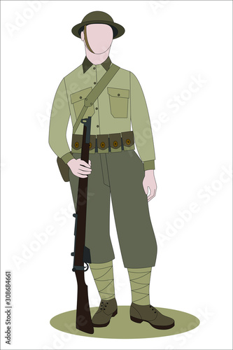 Murais de parede WW1 British Army Soldier from France 1918, on white