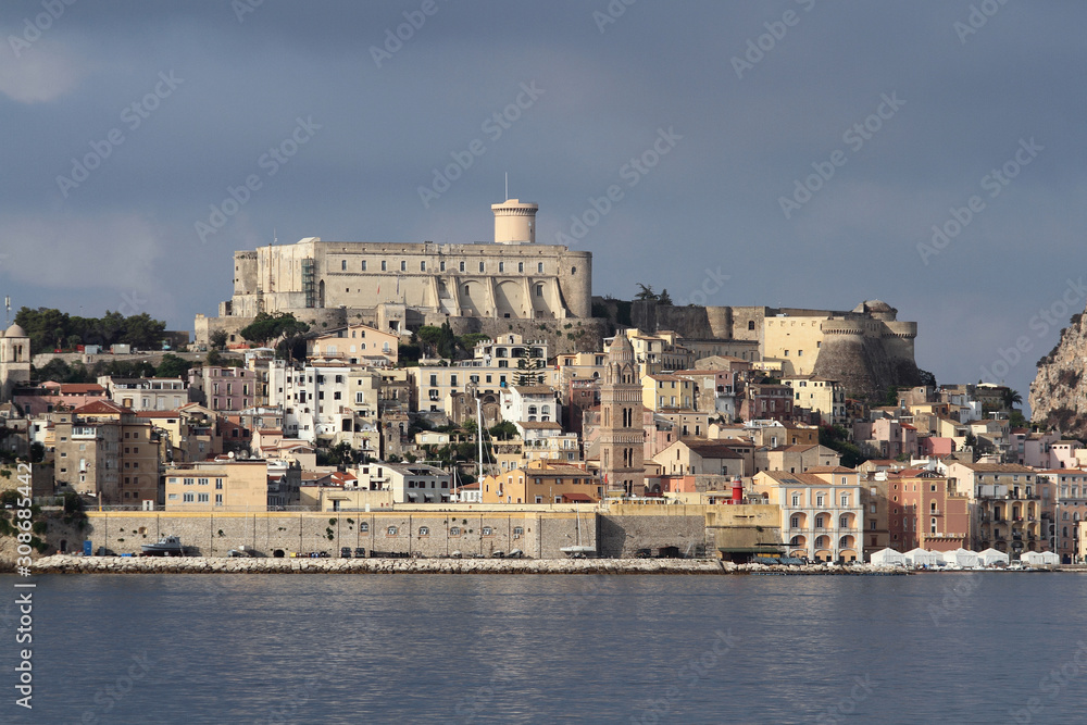Gaeta, Italy - August 20, 2017: Panoramic view of the city of Gaeta from the sea