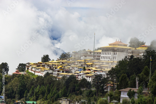 incredibly beautiful monastery of the city a tawang in the clouds, landscape in india