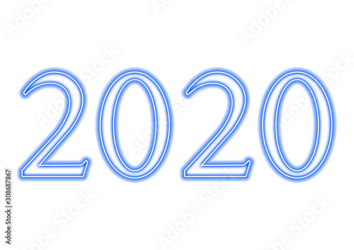 Simple New Year 2020 Text neon